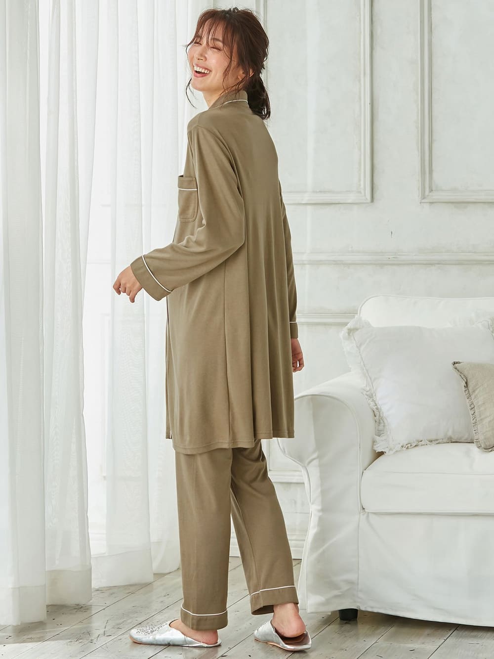 マタニティ パジャマ・ルームウェア|【授乳しやすい】【産前産後対応】やわらかスムースシャツパジャマ（産後も使えるパンツ付）