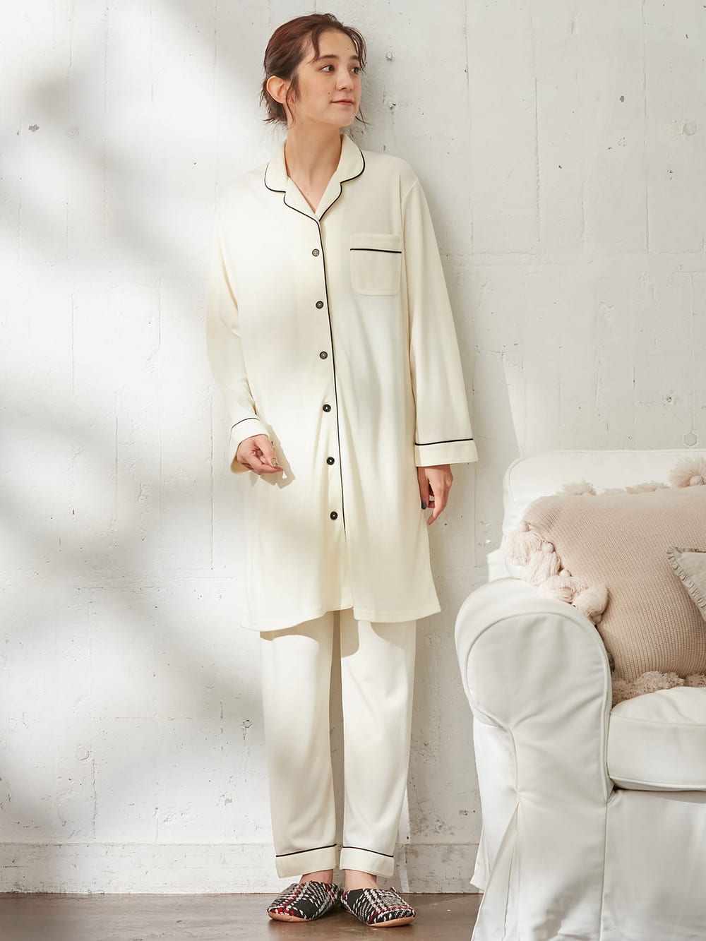 マタニティ パジャマ・ルームウェア|【授乳しやすい】【産前産後対応】やわらかスムースシャツパジャマ（産後も使えるパンツ付）