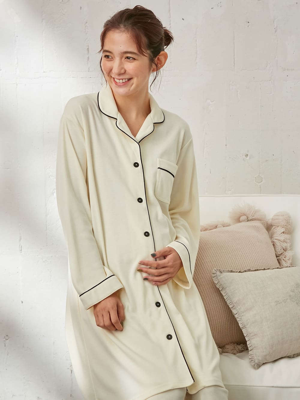 マタニティ パジャマ・ルームウェア|【授乳しやすい】【産前産後対応】やわらかスムースシャツパジャマ（産後も使えるパンツ付）