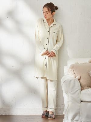 マタニティ パジャマ・ルームウェア|【授乳しやすい】【産前産後対応】やわらかスムースシャツパジャマ（産後も使えるパンツ付）