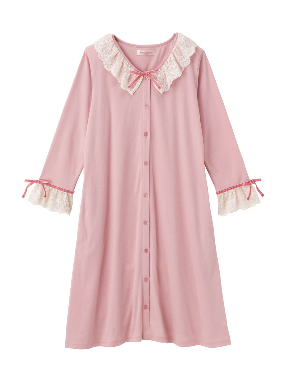 マタニティ パジャマ・ルームウェア|【授乳しやすい】【産前産後対応】やわらかスムースレースリボンパジャマ（産後も使えるパンツ付き）|ピンク