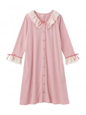 マタニティ パジャマ・ルームウェア|【授乳しやすい】【産前産後対応】やわらかスムースレースリボンパジャマ（産後も使えるパンツ付き）|ピンク