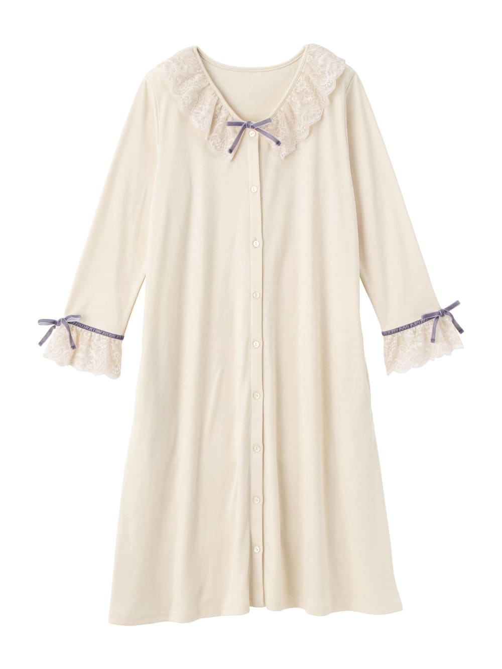 マタニティ パジャマ・ルームウェア|【授乳しやすい】【産前産後対応】やわらかスムースレースリボンパジャマ（産後も使えるパンツ付き）|アイボリー