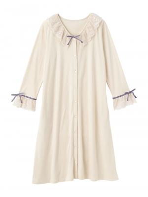 マタニティ パジャマ・ルームウェア|【授乳しやすい】【産前産後対応】やわらかスムースレースリボンパジャマ（産後も使えるパンツ付き）|アイボリー