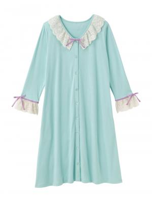 マタニティ パジャマ・ルームウェア|【授乳しやすい】【産前産後対応】やわらかスムースレースリボンパジャマ（産後も使えるパンツ付き）|ミント