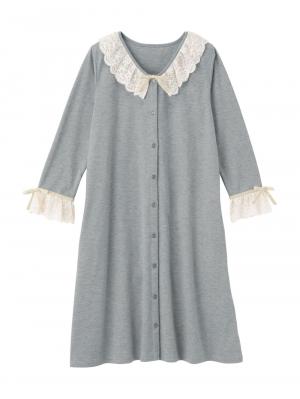 マタニティ パジャマ・ルームウェア|【授乳しやすい】【産前産後対応】やわらかスムースレースリボンパジャマ（産後も使えるパンツ付き）|杢グレー