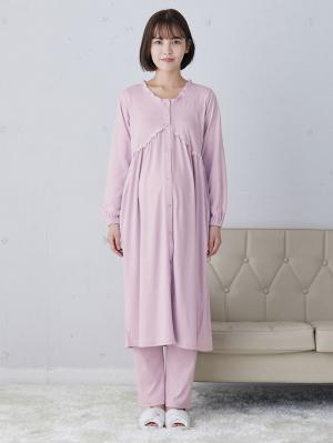 マタニティ パジャマ・ルームウェア|【授乳しやすい】【産前産後対応】やわらかスムース切り替えギャザーパジャマ（産後も使えるパンツ付）