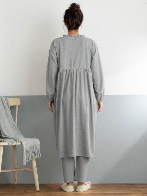 マタニティ パジャマ・ルームウェア|【授乳しやすい】【産前産後対応】やわらかスムース切り替えギャザーパジャマ（産後も使えるパンツ付）