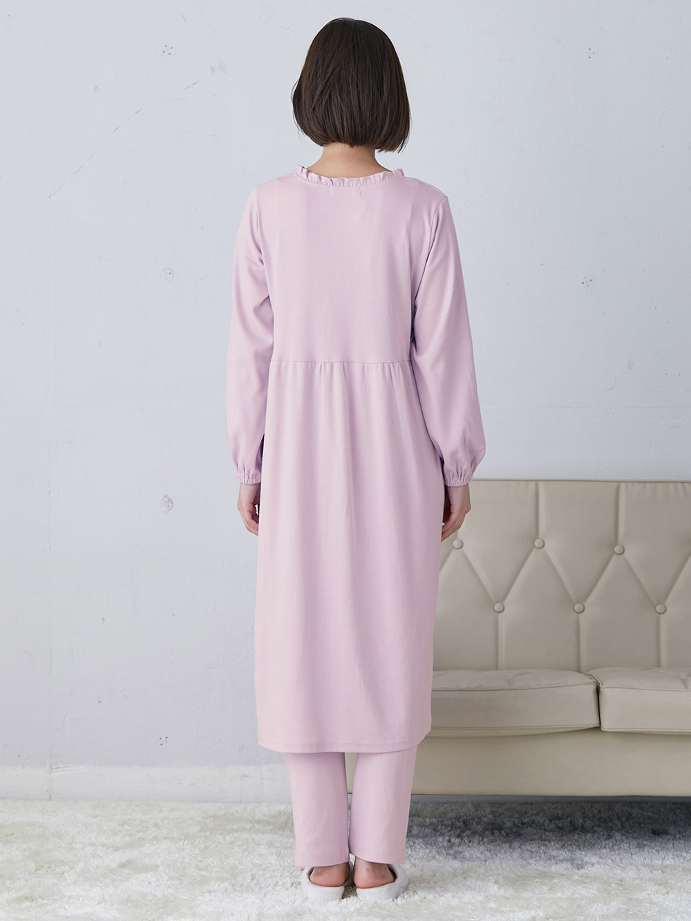 マタニティ パジャマ・ルームウェア|【授乳しやすい】【産前産後対応】やわらかスムース切り替えギャザーパジャマ（産後も使えるパンツ付）