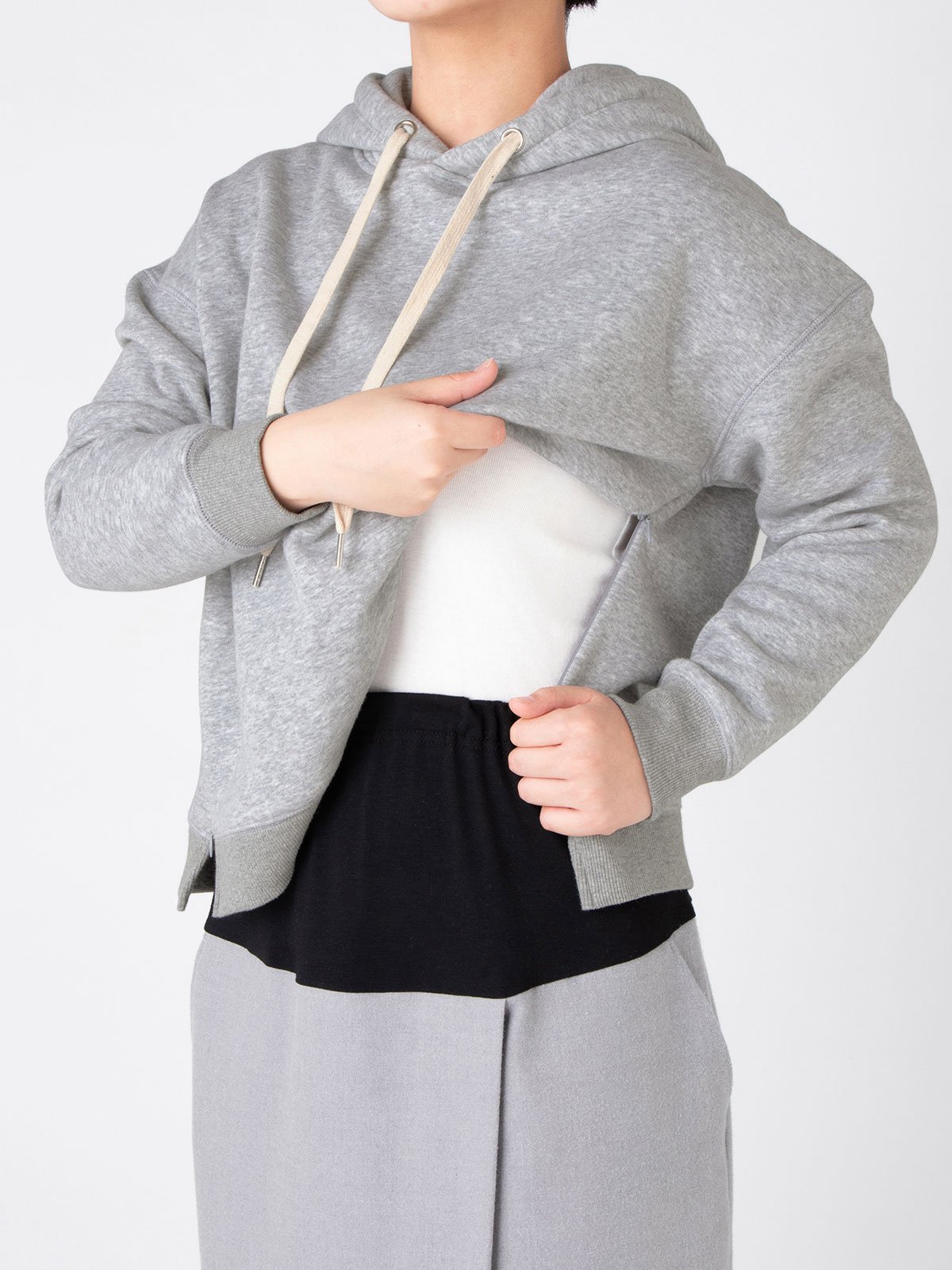 マタニティ トップス|【極暖】裏シャギークロップドパーカー　マタニティ・授乳服【出産後も長く使える】