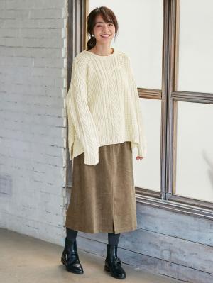 マタニティ トップス|ウール混ざっくり裾スリットケーブルニット　マタニティ・授乳服|アイボリー