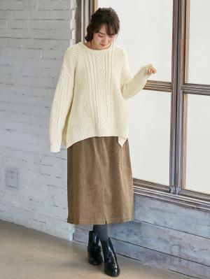 マタニティ トップス|ウール混ざっくり裾スリットケーブルニット　マタニティ・授乳服|アイボリー