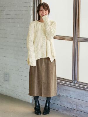 マタニティ トップス|ウール混ざっくり裾スリットケーブルニット　マタニティ・授乳服|アイボリー