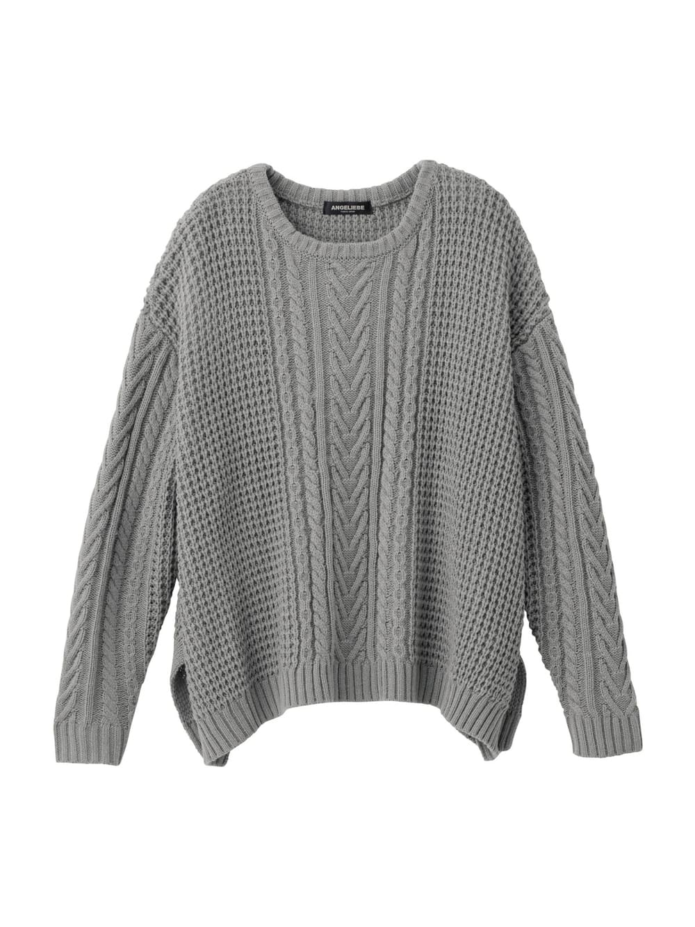 マタニティ トップス|ウール混ざっくり裾スリットケーブルニット　マタニティ・授乳服|グレー