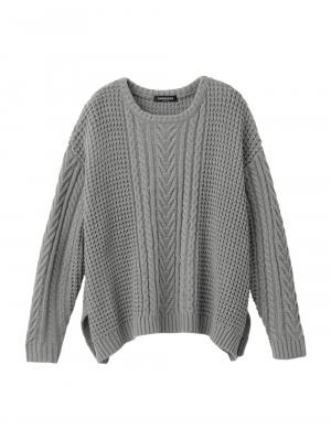 マタニティ トップス|ウール混ざっくり裾スリットケーブルニット　マタニティ・授乳服|グレー