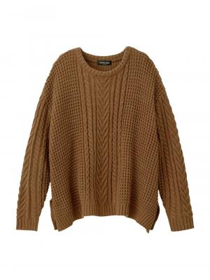 マタニティ トップス|ウール混ざっくり裾スリットケーブルニット　マタニティ・授乳服|シナモン