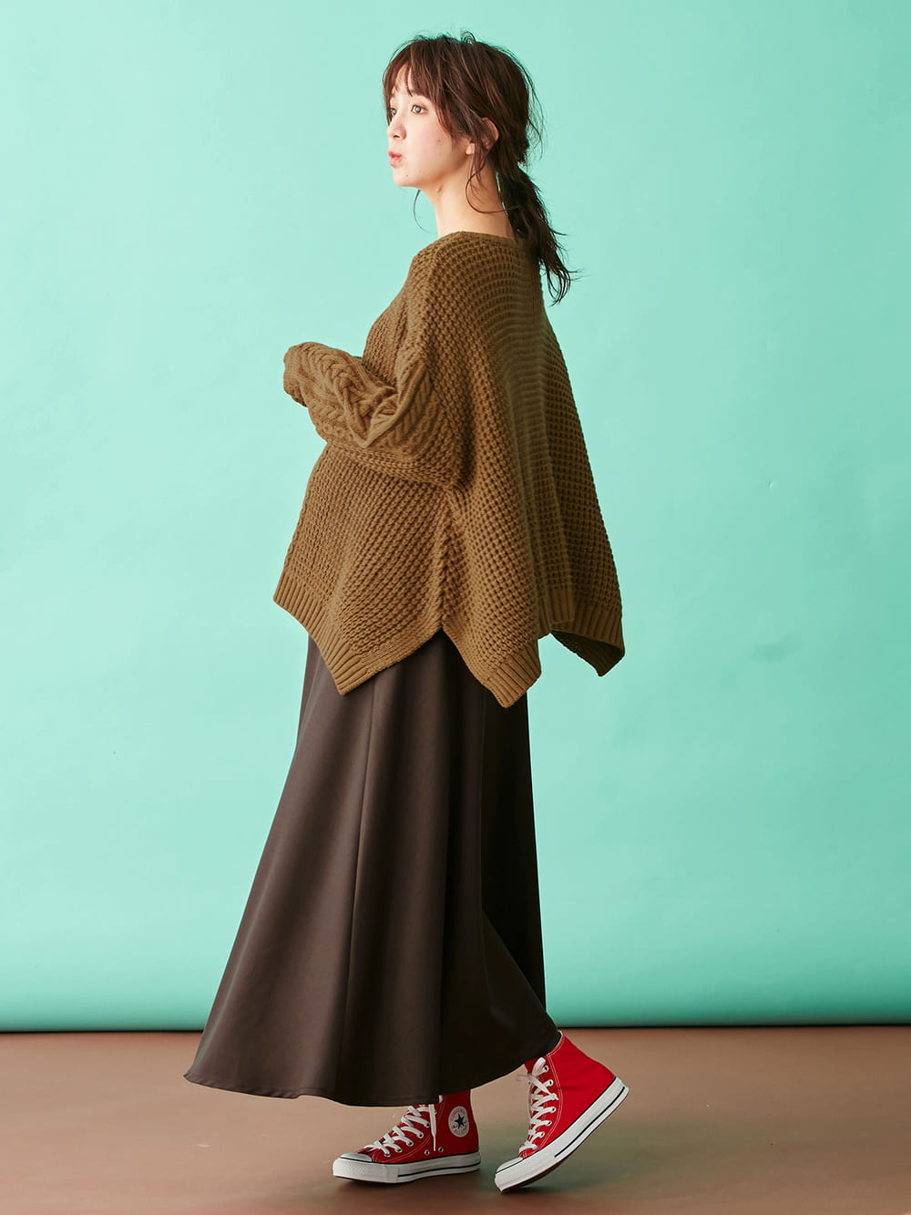 マタニティ トップス|ウール混ざっくり裾スリットケーブルニット　マタニティ・授乳服|シナモン