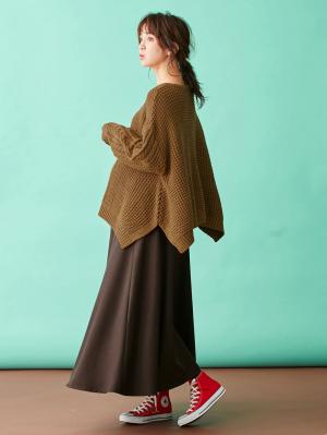 マタニティ トップス|ウール混ざっくり裾スリットケーブルニット　マタニティ・授乳服|シナモン