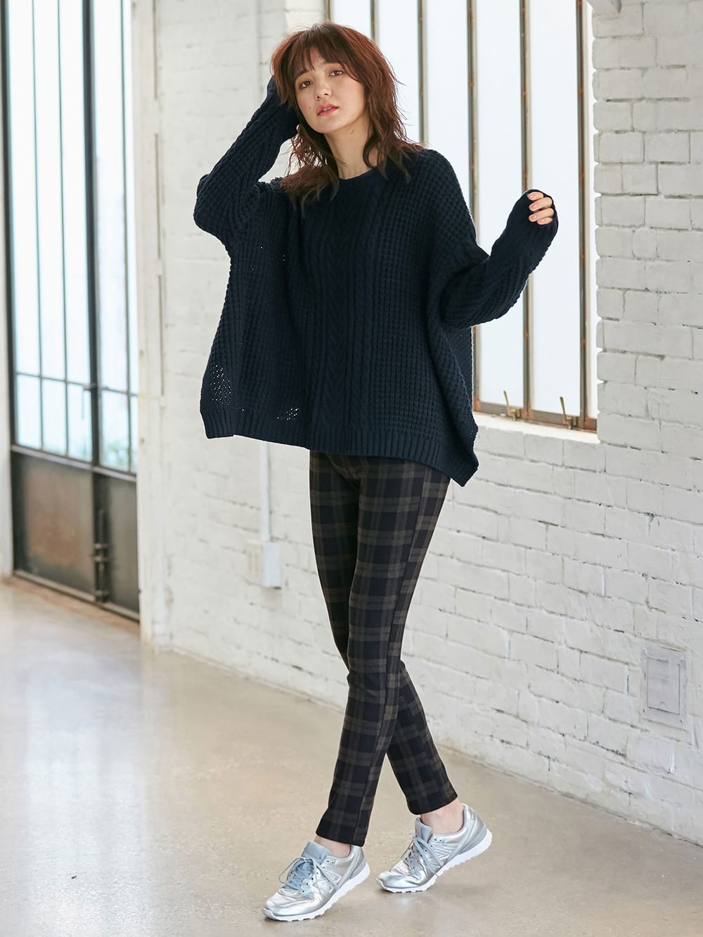 マタニティ トップス|ウール混ざっくり裾スリットケーブルニット　マタニティ・授乳服|ネイビー