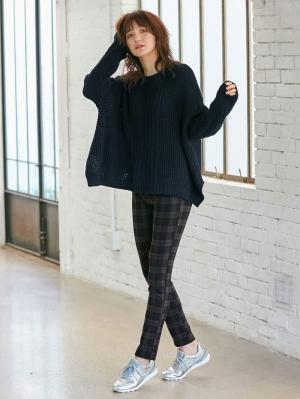 マタニティ トップス|ウール混ざっくり裾スリットケーブルニット　マタニティ・授乳服|ネイビー