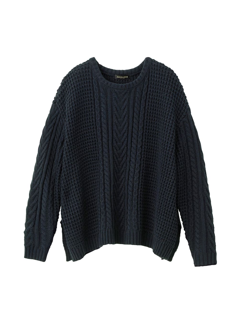 マタニティ トップス|ウール混ざっくり裾スリットケーブルニット　マタニティ・授乳服|ネイビー