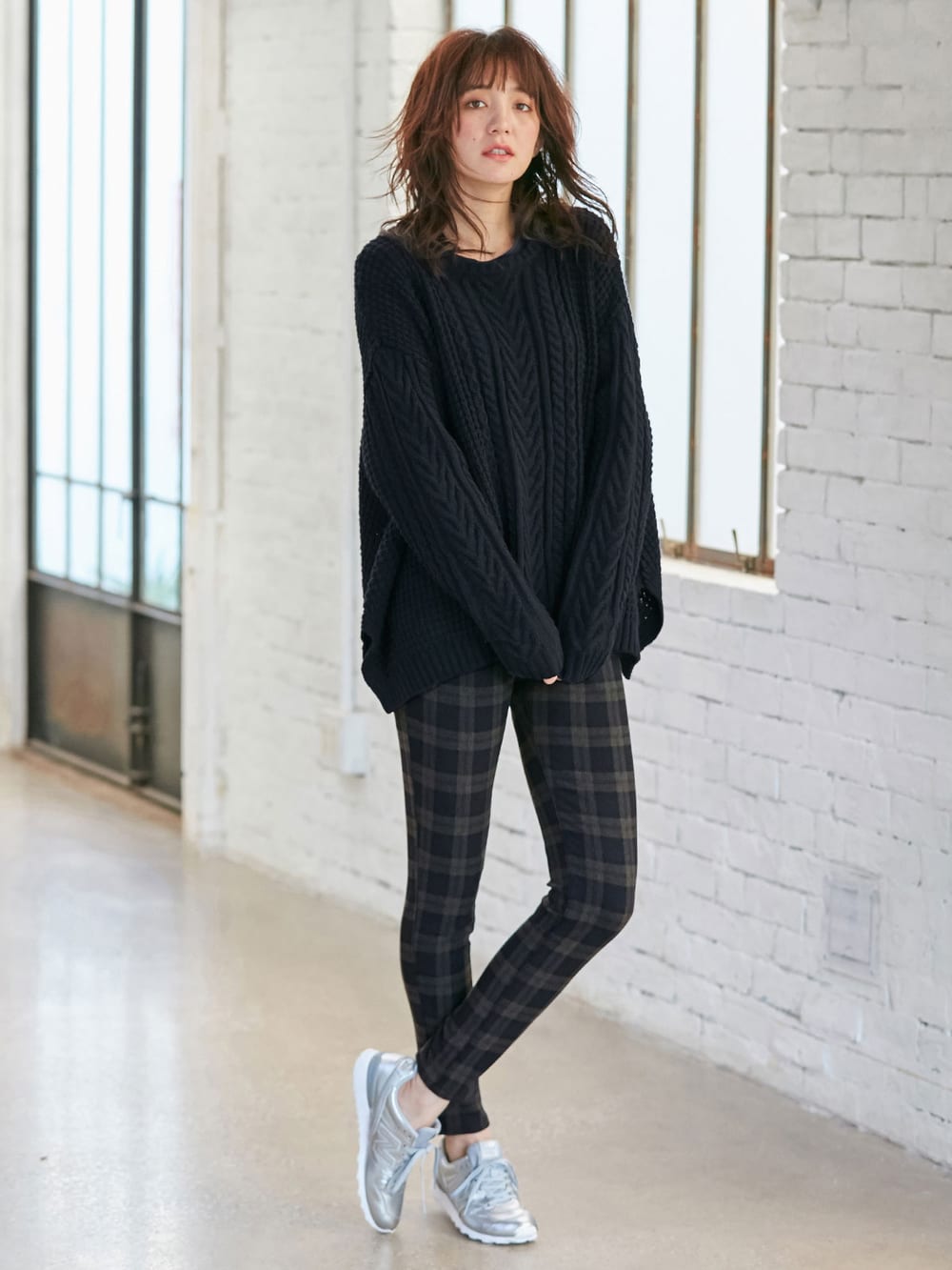 マタニティ トップス|ウール混ざっくり裾スリットケーブルニット　マタニティ・授乳服|ネイビー