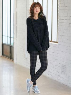 マタニティ トップス|ウール混ざっくり裾スリットケーブルニット　マタニティ・授乳服|ネイビー