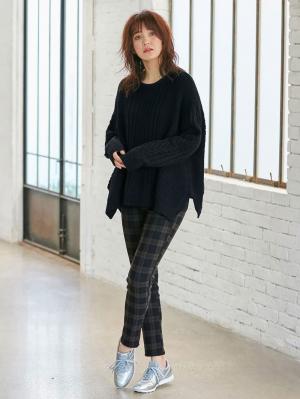 マタニティ トップス|ウール混ざっくり裾スリットケーブルニット　マタニティ・授乳服|ネイビー