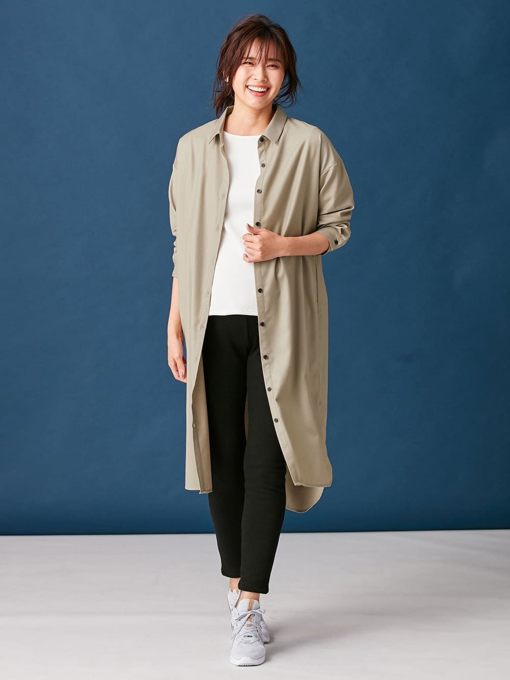 アウトレット|T/Rツイルシャツワンピース　マタニティ・授乳服【出産後も長く使える】|ベージュ