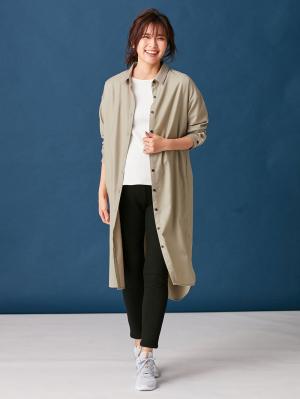 アウトレット|T/Rツイルシャツワンピース　マタニティ・授乳服【出産後も長く使える】|ベージュ