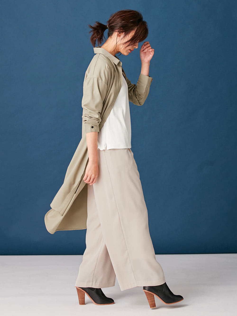 アウトレット|T/Rツイルシャツワンピース　マタニティ・授乳服【出産後も長く使える】|ベージュ