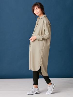 アウトレット|T/Rツイルシャツワンピース　マタニティ・授乳服【出産後も長く使える】|ベージュ