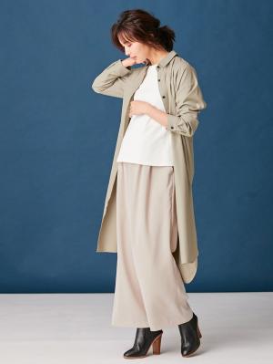 アウトレット|T/Rツイルシャツワンピース　マタニティ・授乳服【出産後も長く使える】|ベージュ