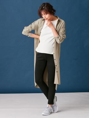 アウトレット|T/Rツイルシャツワンピース　マタニティ・授乳服【出産後も長く使える】|ベージュ