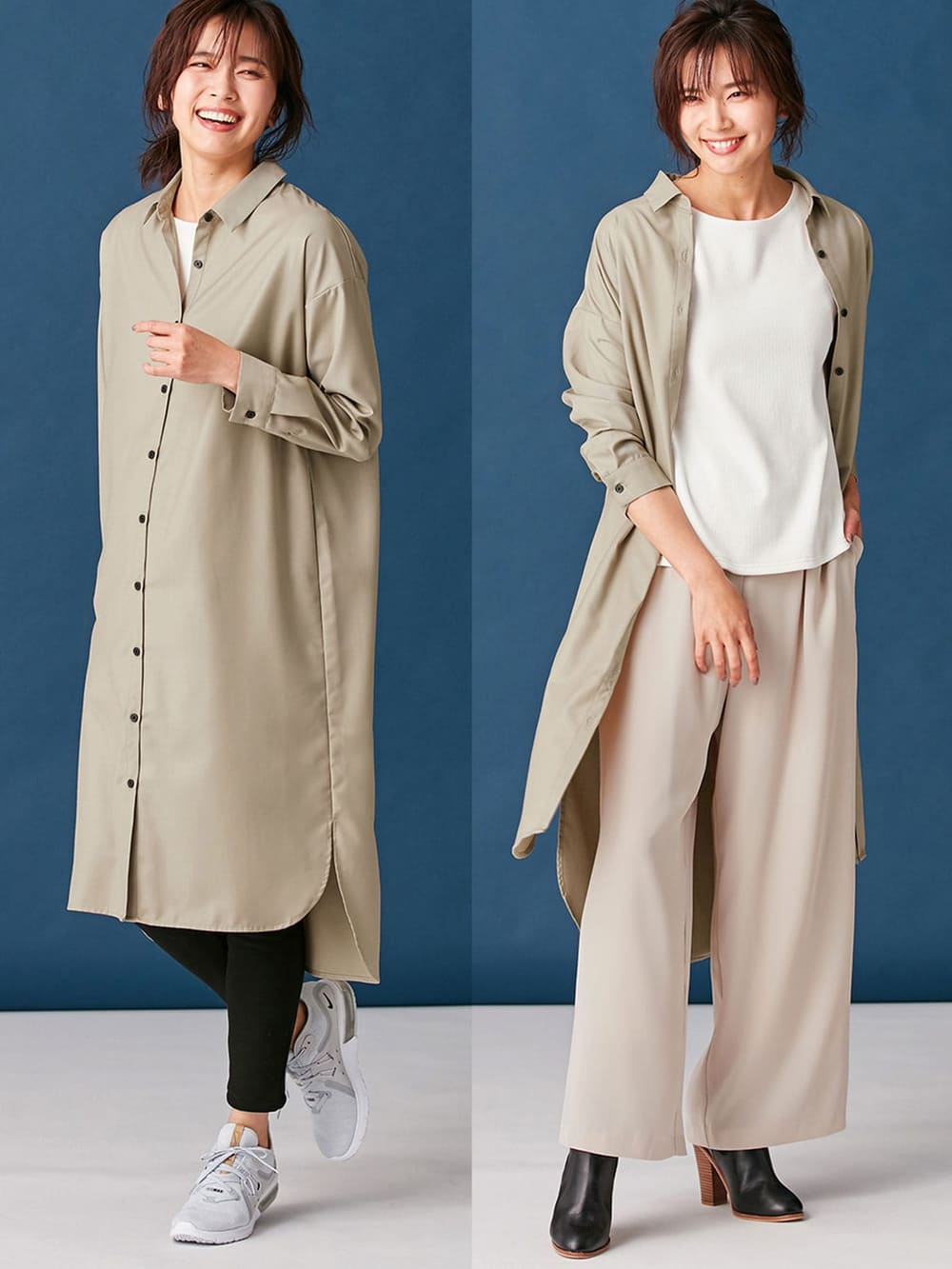 アウトレット|T/Rツイルシャツワンピース　マタニティ・授乳服【出産後も長く使える】|ベージュ