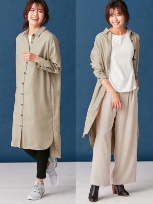 アウトレット|T/Rツイルシャツワンピース　マタニティ・授乳服【出産後も長く使える】|ベージュ