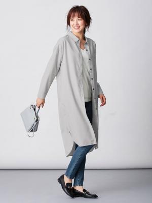 アウトレット|T/Rツイルシャツワンピース　マタニティ・授乳服【出産後も長く使える】|ライトグレー