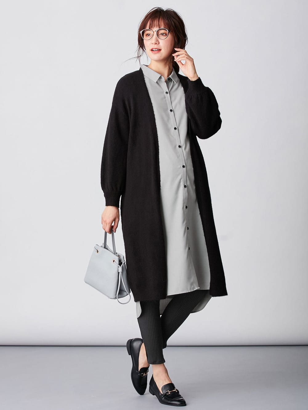 アウトレット|T/Rツイルシャツワンピース　マタニティ・授乳服【出産後も長く使える】|ライトグレー