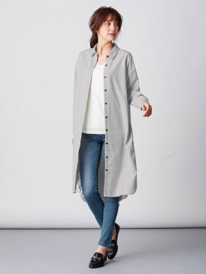 アウトレット|T/Rツイルシャツワンピース　マタニティ・授乳服【出産後も長く使える】|ライトグレー