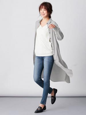 アウトレット|T/Rツイルシャツワンピース　マタニティ・授乳服【出産後も長く使える】|ライトグレー