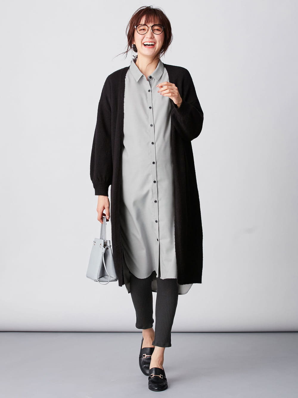 アウトレット|T/Rツイルシャツワンピース　マタニティ・授乳服【出産後も長く使える】|ライトグレー