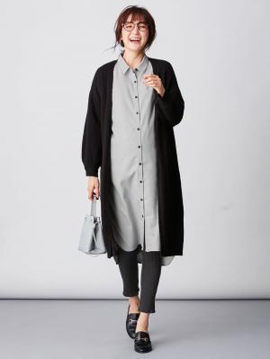 アウトレット|T/Rツイルシャツワンピース　マタニティ・授乳服【出産後も長く使える】|ライトグレー