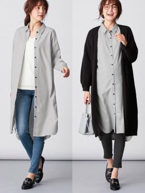 アウトレット|T/Rツイルシャツワンピース　マタニティ・授乳服【出産後も長く使える】|ライトグレー