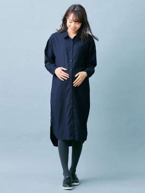 アウトレット|T/Rツイルシャツワンピース　マタニティ・授乳服【出産後も長く使える】|ネイビー
