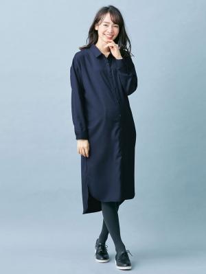 アウトレット|T/Rツイルシャツワンピース　マタニティ・授乳服【出産後も長く使える】|ネイビー
