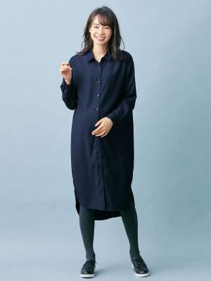 アウトレット|T/Rツイルシャツワンピース　マタニティ・授乳服【出産後も長く使える】|ネイビー