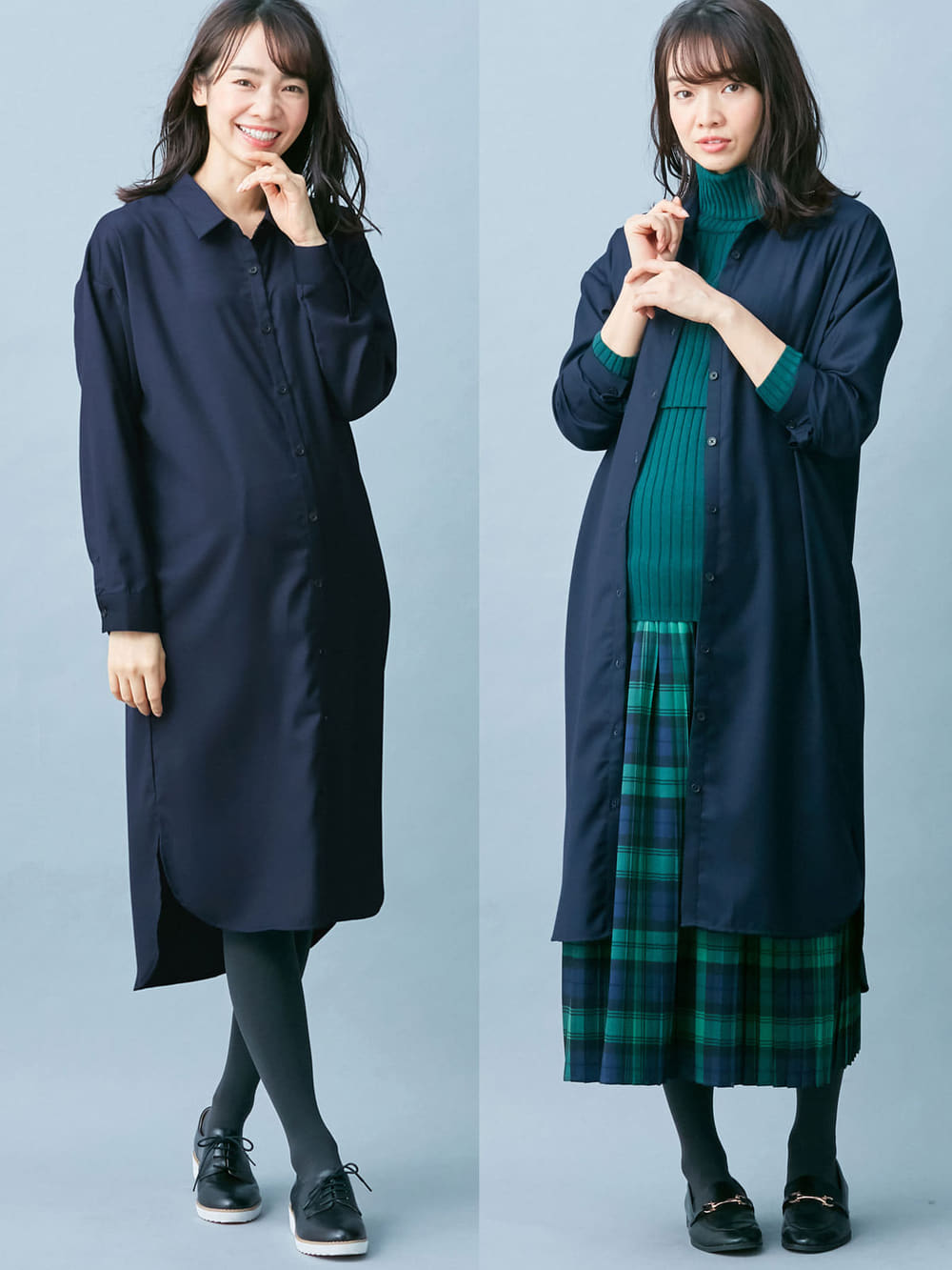 アウトレット|T/Rツイルシャツワンピース　マタニティ・授乳服【出産後も長く使える】|ネイビー