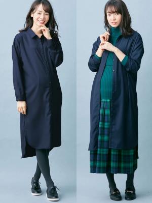 アウトレット|T/Rツイルシャツワンピース　マタニティ・授乳服【出産後も長く使える】|ネイビー