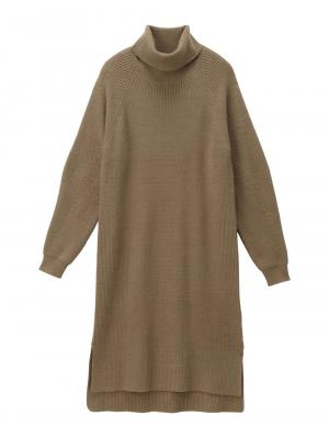 マタニティ ワンピース|片畦ニットタートルネックワンピース|ベージュ