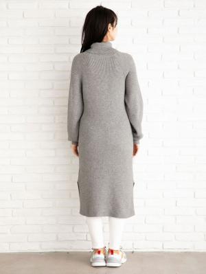 マタニティ ワンピース|片畦ニットタートルネックワンピース